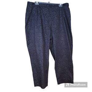 Emme Cotton Capri Pants Black Subtle Gray Floral Print Elasticized Waist Size 20